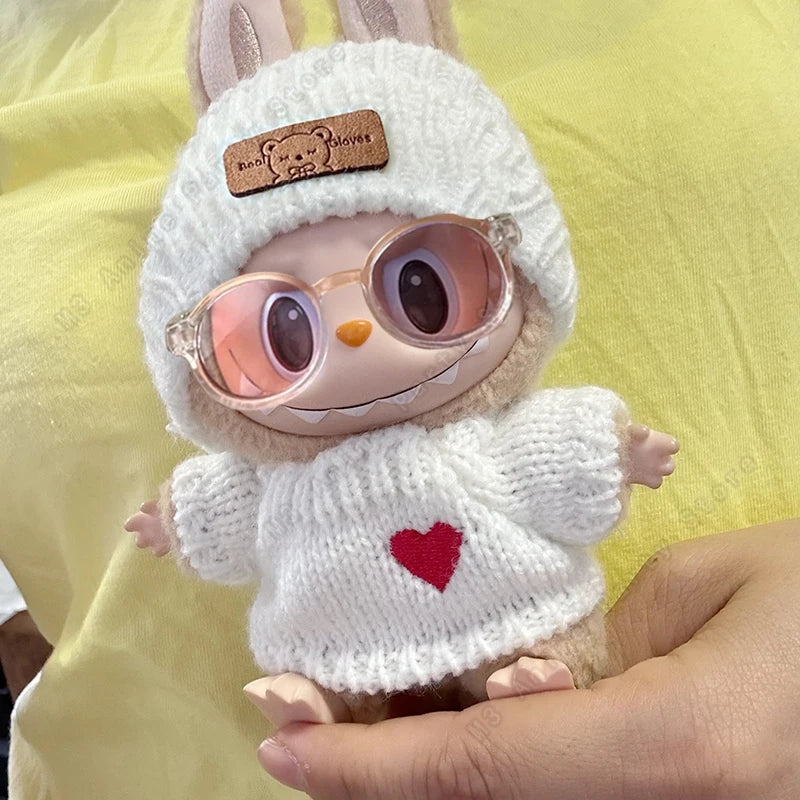 Doll clothes for Labubu Outfit 17cm Dolls Sitting Accessories Glasses Clothing Designer Kids Gift Sweater Hat Bag Set