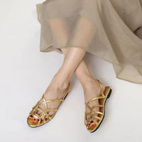 French-style cross-strap sandals, summer open-toe flat women's shoes, one-strap buckle Roman-style commuter shoes