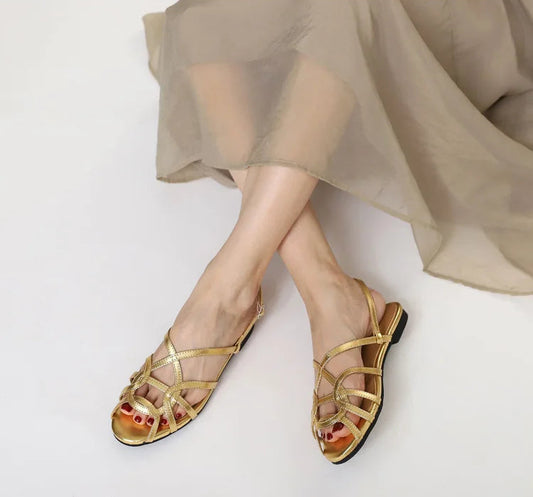 French-style cross-strap sandals, summer open-toe flat women's shoes, one-strap buckle Roman-style commuter shoes