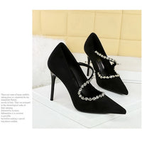 Banquet Pointed Toe High Heels Diamond Chain One-Strip Thin Heel Super High Heels Light Mouth Elegant Lace-Up