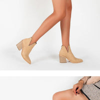 Boots Women Ankle Leopard Mid Heel Shoes Female Slip-On Casual Black Square Heel Booties
