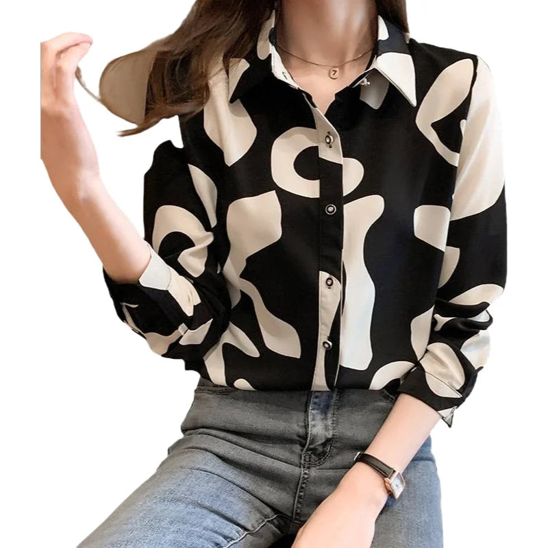 Elegant Long Sleeve Floral Print Chiffon Shirt Women's Versatile High-End Fashion Top Spring City Style Commute Shirt