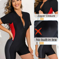 One Piece Quick-Drying Swimwear Sporty Swim Suit Short Sleeve Swimsuit Women Surfing Sun Protection No built-in bra