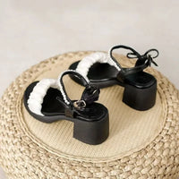 Women's Sandals Summer Fairy Style Thick Heel Waterproof Platform Wide Strap Casual Sweet round Toe PU Leather Rubber Sole