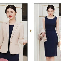 High Quality Women's Two Piece Set Office Work Dress Sleeveless Jacket Short Outerwear Fashionable And Comfortable for Office