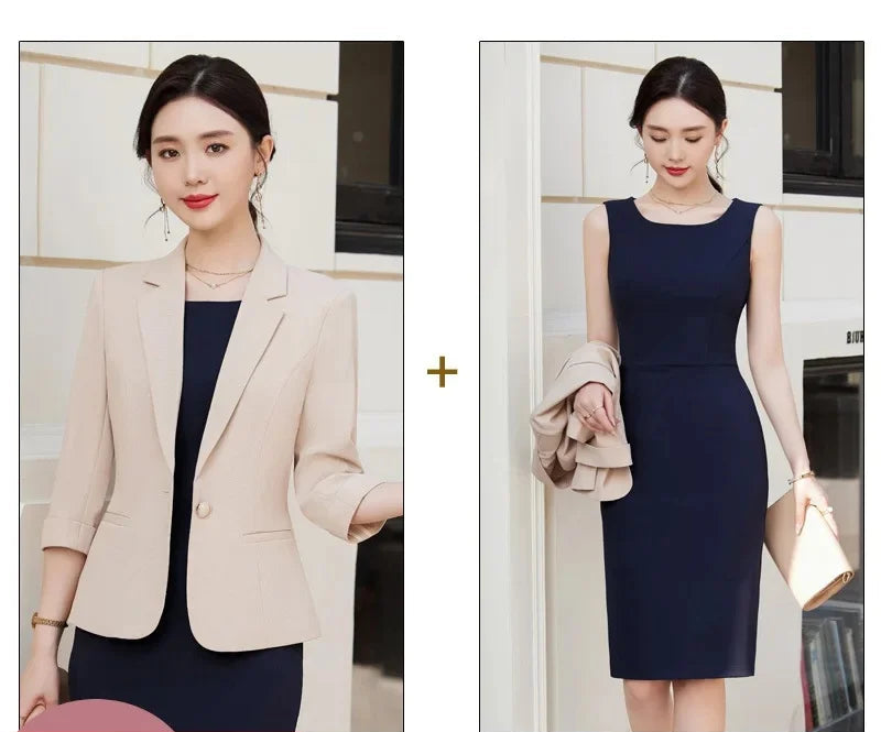 High Quality Women's Two Piece Set Office Work Dress Sleeveless Jacket Short Outerwear Fashionable And Comfortable for Office