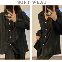 Striped Satin Pajamas Women Jacquard Loungewear Long Sleeve Trousers Two-Piece Set Solid Color Roll-Neck Cardigan Sleepwear