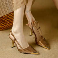 Women's Pumps Sexy Stiletto Sandals Fashion Metallic Pointed Toe Rear Hollow Out High Heels Single Shoes Lady Sandals