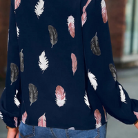 Fashion Woman Blouse Shirts For Women Stylish Top long Sleeve Feather Pattern Female Tops Elegant Chiffon Mujer Woman Clothes Natalia Home Fashion    Natalia Home Fashion