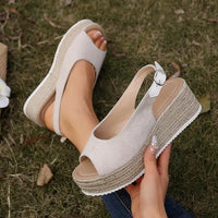 Women's Platform Sandals Summer New Large Size Fish Mouth Slope Heel Stones Pattern Shoes Thick Bottom Clog Casual Slip-On