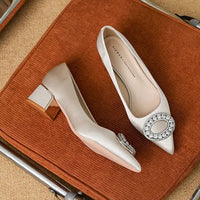 Soft Leather Black Pointed Toe Work Shoes Spring Autumn New Style Comfortable Thick Heel Professional Soft Bottom Shoes