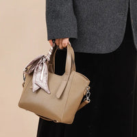 Pure Leather Cowhide Single Shoulder Crossbody Bag Ladies Handbag Fashion Bucket Bag Simple Basket Comes with Scarf