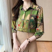 Slim Floral Long-sleeved Shirt Loose Printed Top for Women