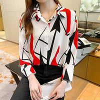 Women Temperament Print Shirt Long Sleeve Fashion Loose Shirts Ladies Lightweight Work Blouse