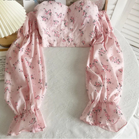 Chic Crop Tops Blouses Women Sexy Lady Slash Neck Flare Sleeve Floral Sweet Long Sleeve Crop top Shirts