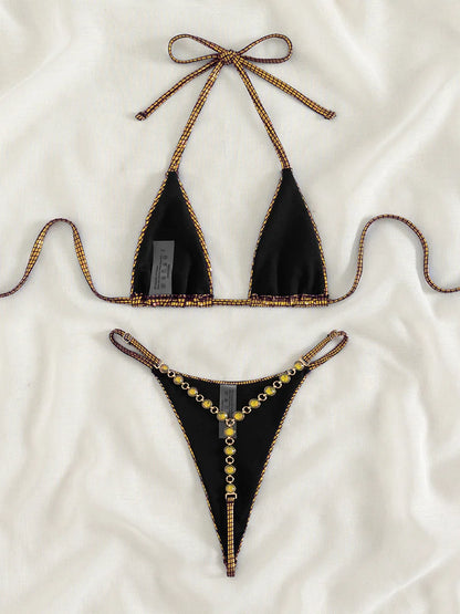Sexy Extreme Mini Micro Thong Bikini Diamond Bikinis Female Swimsuit Women Swimwear Two-pieces Bikini Set Bathing Suit Swim
