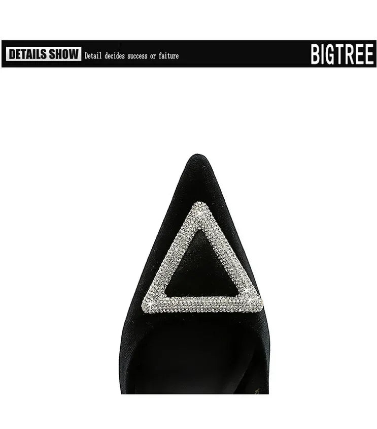 Designer Women Heels Prom Pumps Lady Velvet Pointed Toe 7cm Thin High Heels Pearl Crystal Buckle Shoes