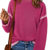 Women's Loose Long Sleeve Crew Neck Knitted Sweater Thickened Polyester Fiber Pure Color Tassel Knitwear