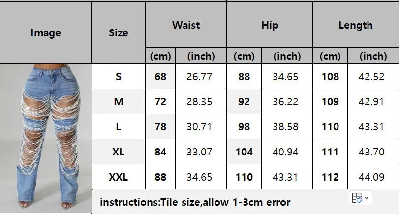 Heavy Duty Denim Jeans Women's High Waist High Elasticity Hole Punching Beading Long Pants Trendy Spicy Girl Style