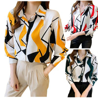 Women Temperament Print Shirt Long Sleeve Fashion Loose Shirts Ladies Lightweight Work Blouse