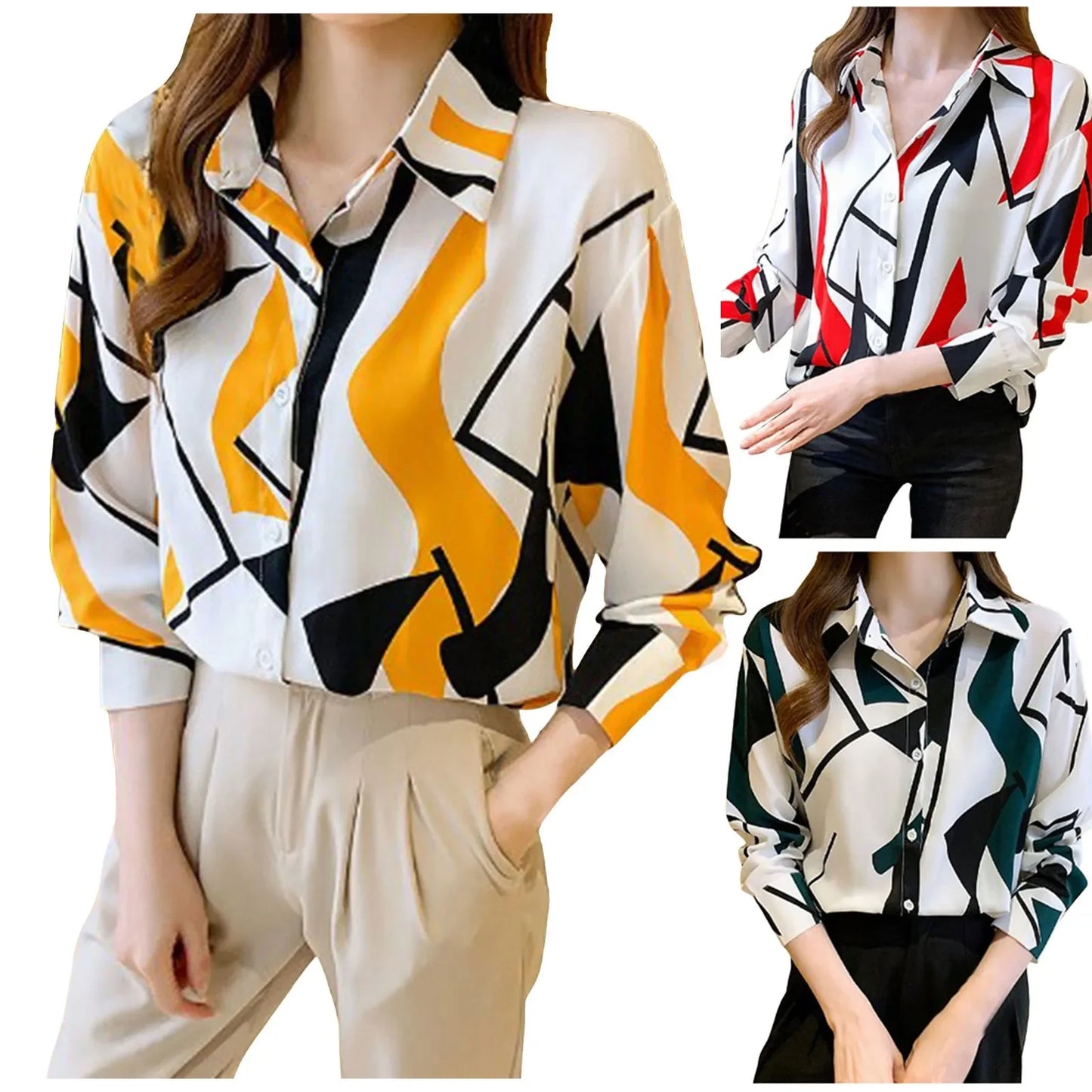 Women Temperament Print Shirt Long Sleeve Fashion Loose Shirts Ladies Lightweight Work Blouse
