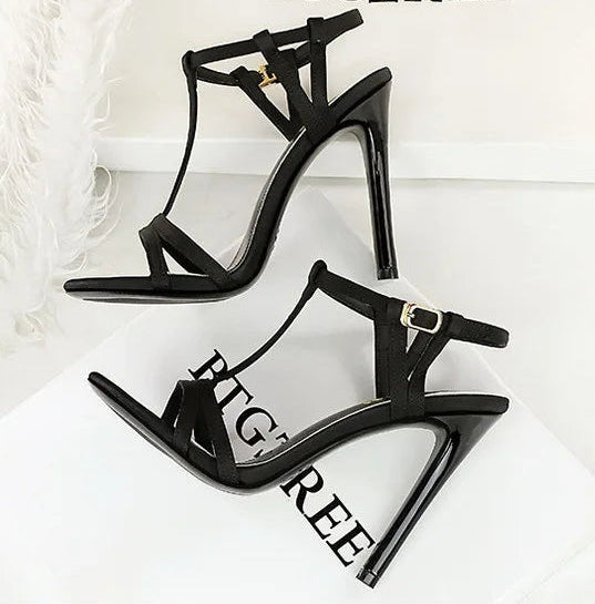 Sandals Women's T-strap Super High-heeled Open-toed Shoes, Sexy Thin-heeled Banquet Fashion Women's Shoes