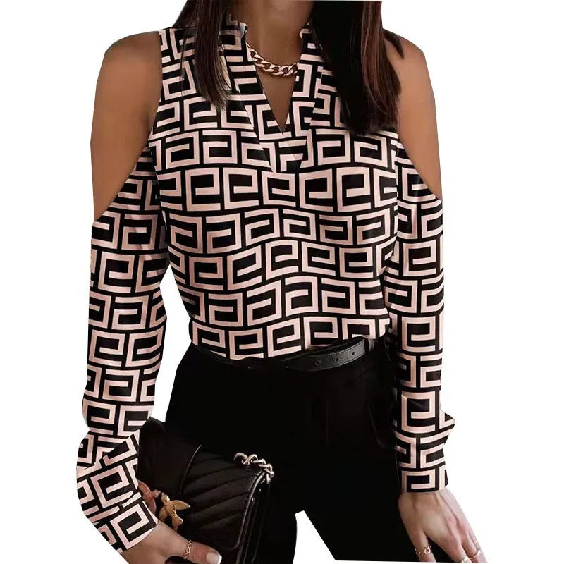 Long Sleeve Lace-up Shirt Women's Fashion Trendy Floral Print Loose Fit Semi formal Blouse