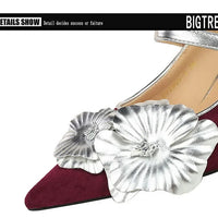 Metal Wedges 6 cm Women Pumps Flower Design High Heels Suede Sexy Party Shoes Buckle Ladies Shoes Women Wedges
