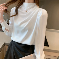 BGTEEVER Stylish Long Sleeve Women Satin Blouses Elegant Loose O-neck Buttons Ladies Pullovers Shirts Tops Spring OL Blusas Natalia Home Fashion    Natalia Home Fashion