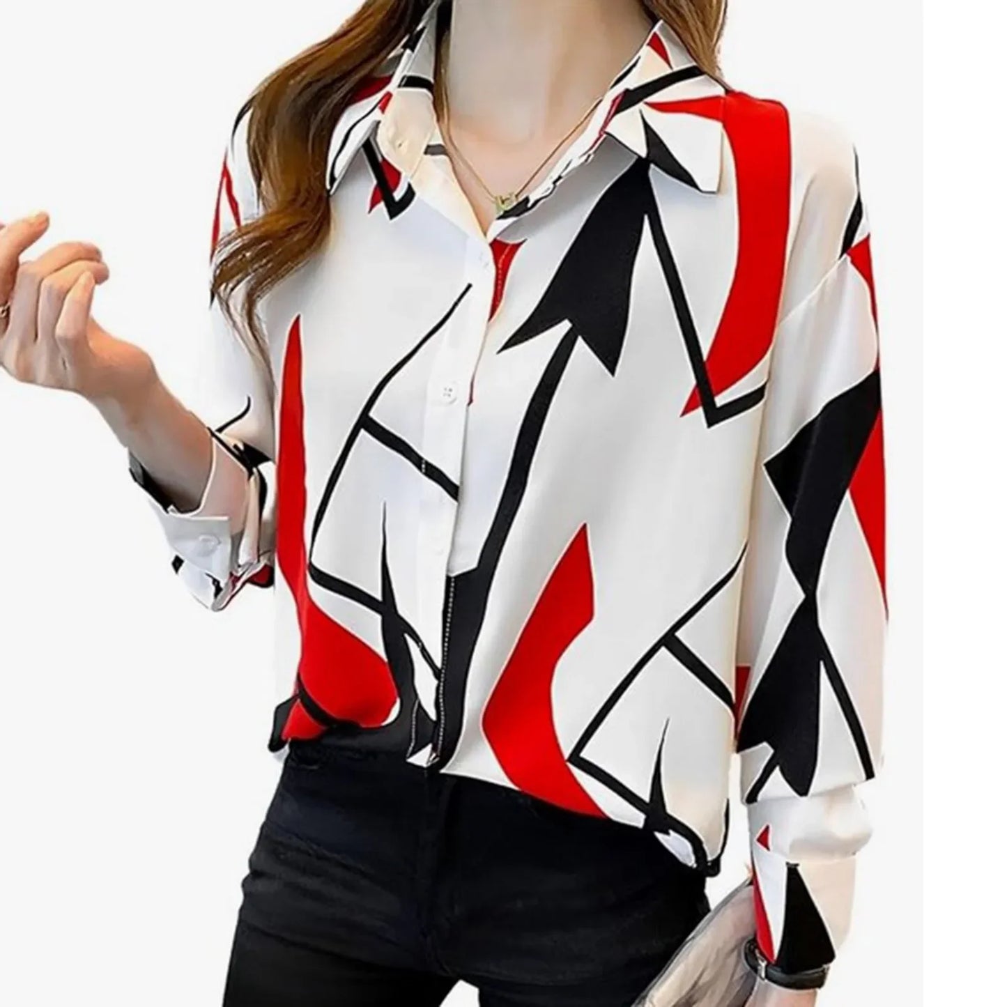 Women Temperament Print Shirt Long Sleeve Fashion Loose Shirts Ladies Lightweight Work Blouse