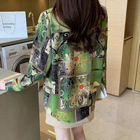Slim Floral Long-sleeved Shirt Loose Printed Top for Women