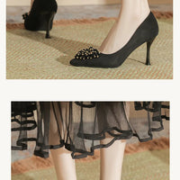 Pointed Toe Thin Heel High Heels Rhinestone Slip-On Commuter Women's Shoes