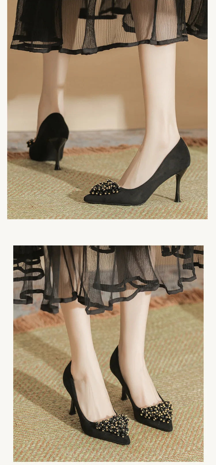 Pointed Toe Thin Heel High Heels Rhinestone Slip-On Commuter Women's Shoes