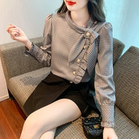 Elegant Plaid Long Sleeve Women's Shirt Vintage Design Simple Style Ageless Fashionable Top Quality Material