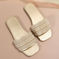 Flat Bottom Sandals Women's Fashionable Pearl Casual Beach Slippers Comfortable Rubber Upper Footwear - Natalia Home Fashion