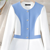 Elegant Blazer for Women Office Fashion Long Sleeve Suits Contrast Color Button Down Pant Suits