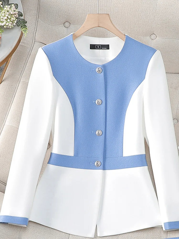 Elegant Blazer for Women Office Fashion Long Sleeve Suits Contrast Color Button Down Pant Suits