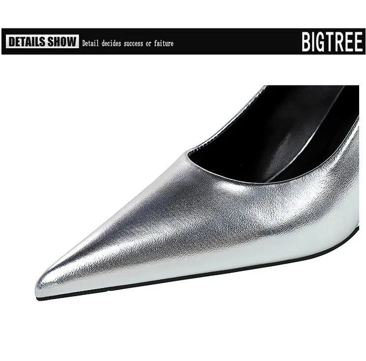 Spring Fashion Pointed Toe Pumps Woman Metal Decoration Wedges Heels Elegant Ladies Shoes