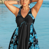 Oversize Bikini for Women Print Patchwork Dress Split Swimsuit V-neck Suspender Backless Beach Vacation Swimwear Summer