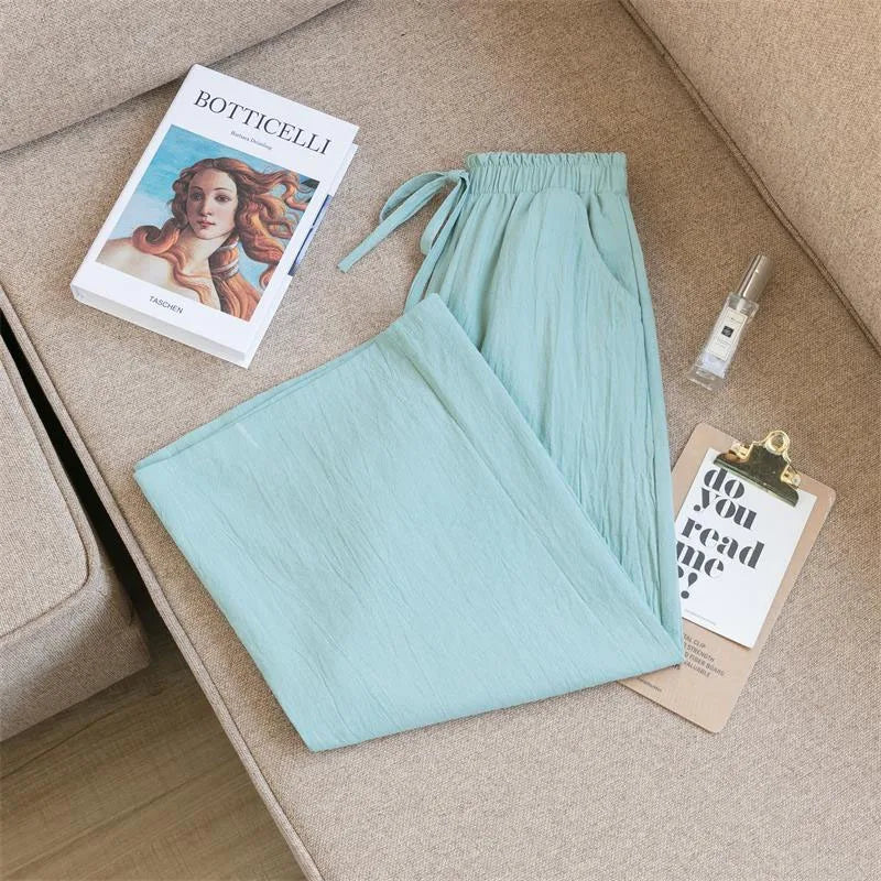 Casual Baggy Wide Leg Trousers Women Summer Thin Comfy Breathable Ankle Length Pants Vintage Loose Cotton Linen Straight Pants