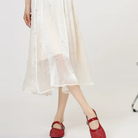 French-style rhinestone mesh Mary Jane shoes, breathable shallow single shoes, fairy-style soft-soled flat shoes