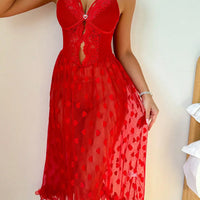 Pearl Chain Decoration, Heart Shape, Lace Sexy Pajama Night Dress Long Dress
