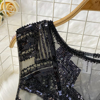 Sexy Sleeveless V-neck mesh sequin Bodycon Dress Chic Women Slim Women Slip Dress