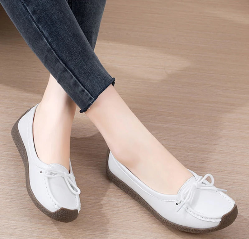 Luxury Shoes Cow tendon sole Women's Flats Anti slip shallow mouth soft soled shoes Solid color lace up