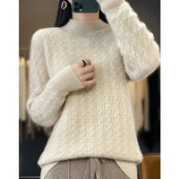 Thickened Pure Wool Knitted Sweater Women's Pullover Half High Collar Cashmere Base Layer Style