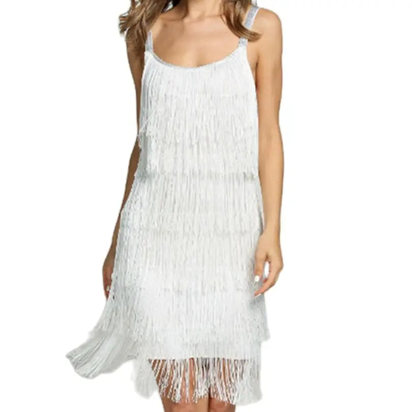 Great Gatsby Dress Slash Neck Strappy Tiered Fringe Dress Vintage Flapper Party Fancy Dress Costumes With Headband