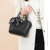 Pure Leather Cowhide Single Shoulder Crossbody Bag Ladies Handbag Fashion Bucket Bag Simple Basket Comes with Scarf