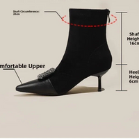 Fashionable Slim Fit Diamond Decorated Pointed Toe High Heel Bootie Mid-Calf Zipper Closure Leather Boot for Women