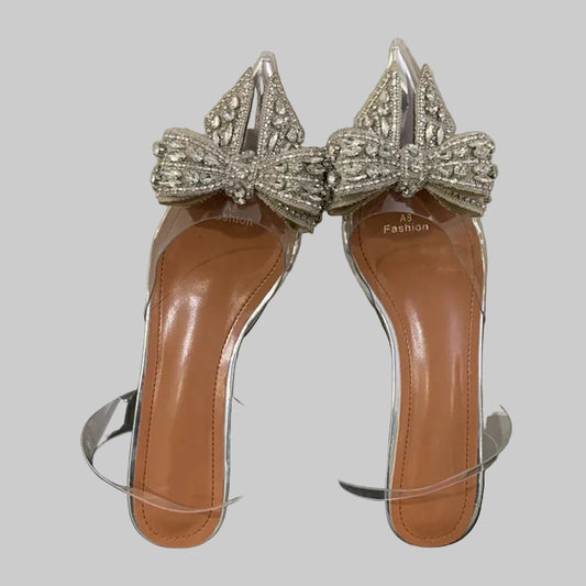 Fashion Design Crystal Bowknot Women Pumps Sexy Pointed Toe Clear High Heels Wedding Prom Shoes PVC Transparent Sandals - Natalia Home Fashion