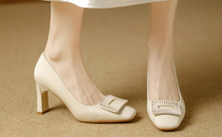 Square Toe Comfort Soft Office Shoes Daily Outdoors Women Shoes 7CM Thick High Heels Shallow Mouth Fashion Party Shoes